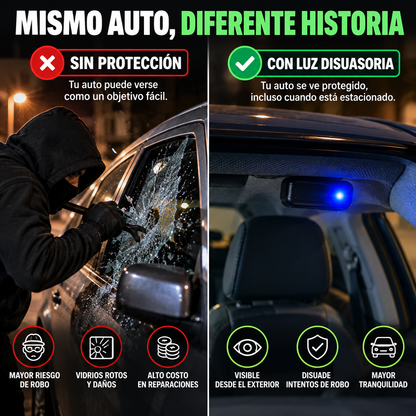AutoShield® Protección visual inteligente para tu auto 🔵 Luz disuasoria LED · ☀️ Carga solar · 🔌 USB Más tranquilidad cada vez que estacionas.