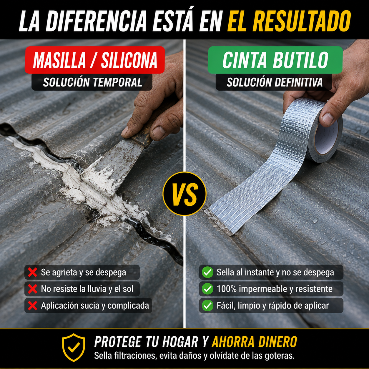 Cinta Tapa Gotera De Butilo 10cm X 5mts 2x1